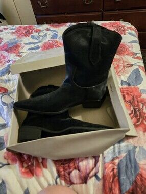 Black Suede Western Ankle Boots - Women Accessories